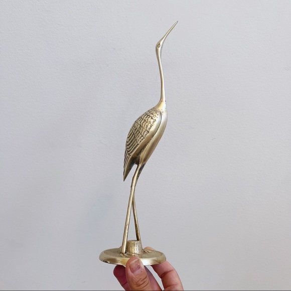 Vintage Brass Heron Crane Sleek Bird Figure Decor